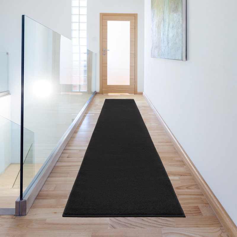Mullican Sandy Solid Black Easy Care Indoor/Outdoor Area Rug, Runner 2'2" x 12'