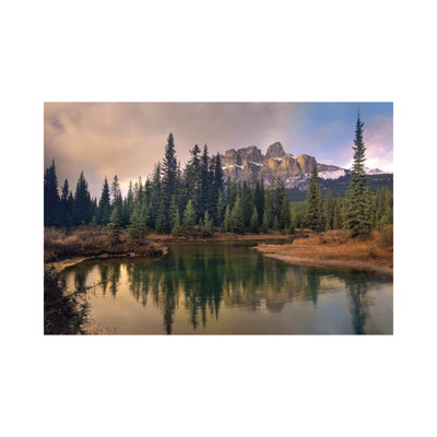Castle Mountain And Boreal Forest Reflected In Lake, Alberta, Canada by Tim Fitzharris - Wrapped Canvas Print