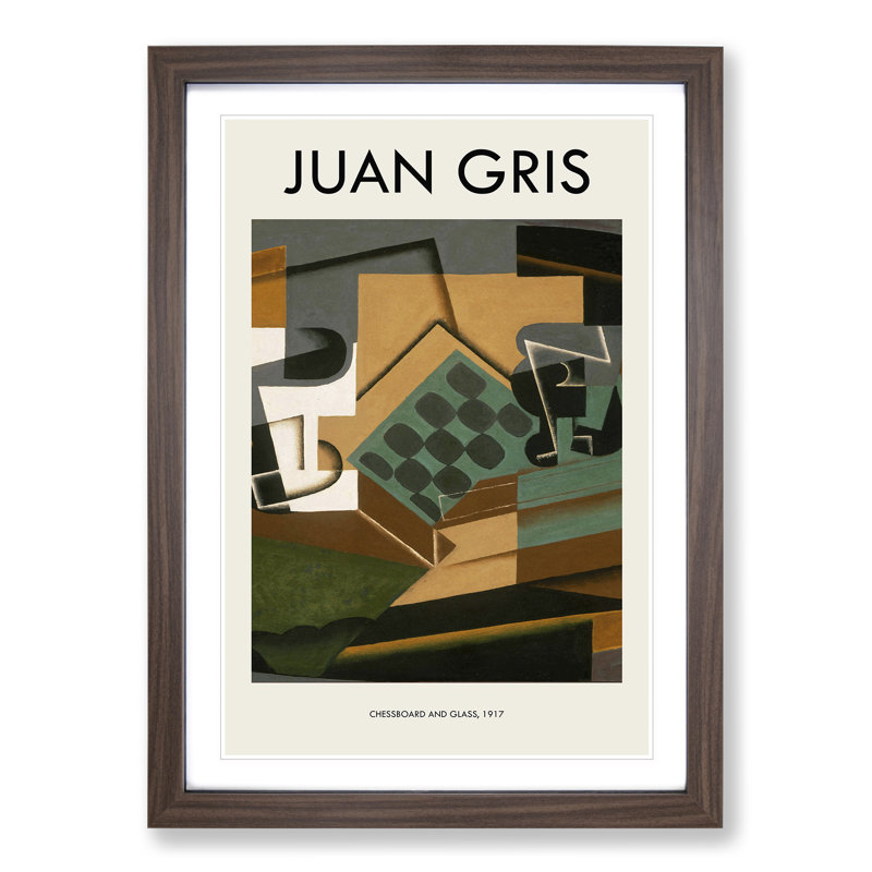 Chessboard and Glass by Juan Gris - Picture Frame Art Prints, 48cm H x 36cm W x 2cm D, Walnut