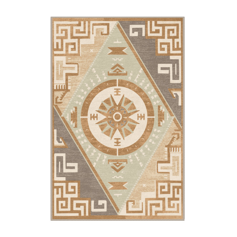 Tapis moelleux moelleux à motif de blocs d'inspiration mondiale Ebbert, 8 x 10