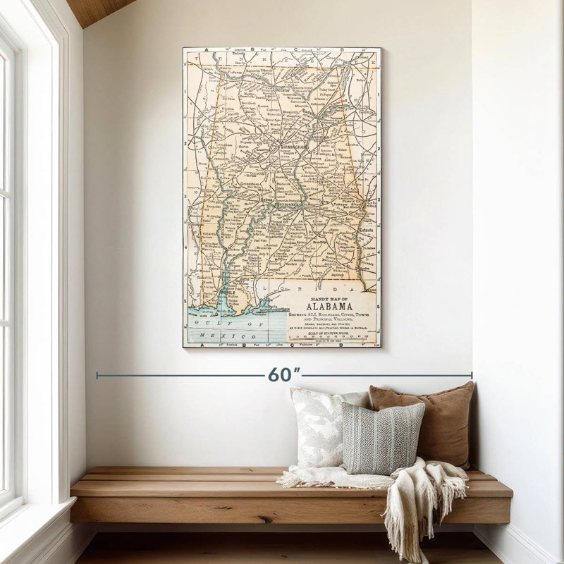 Aliaz, ancienne carte de l'Alabama, H 48 po x l 32 po