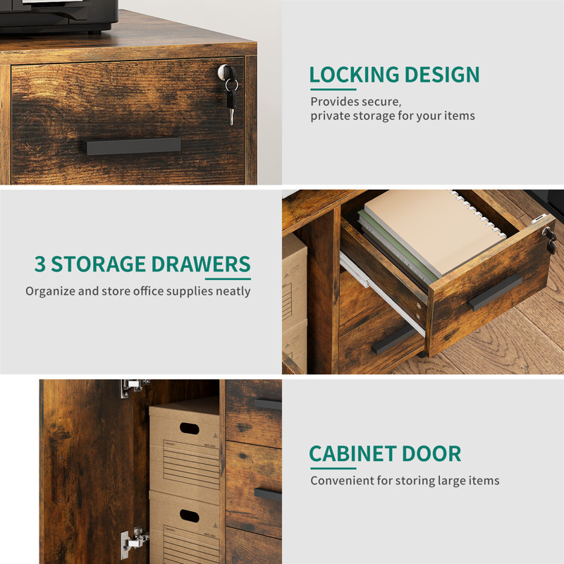 Azjon 60cm Wide 3 -Drawer Mobile File Cabinet