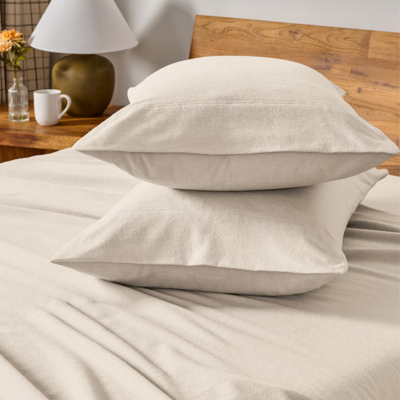 100% Cotton Flannel Pillowcase, Sand, 2 King Pillowcases