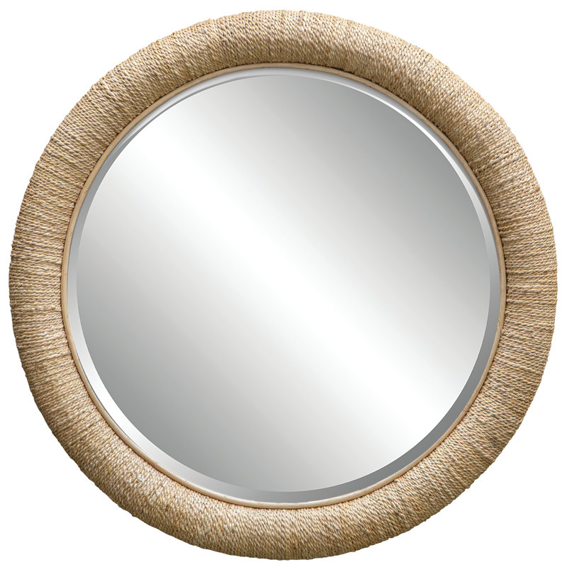Miroir mural rond en rotin Mellonia, Naturel