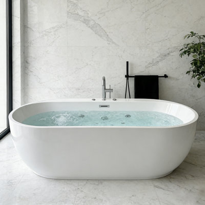 67" Freestanding Whirlpool and Air Jet Bathtub with Adjustable Blower