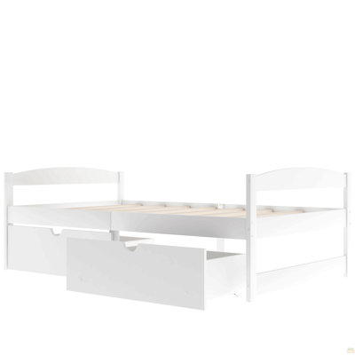 Twin size platform bed, with two drawers, white