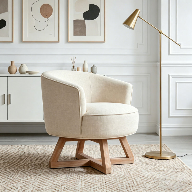 Chaise pivotante avec base en bois en forme de croix, Beige