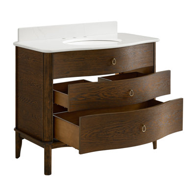 Clister 42" Vanity in Enhanced Brown Oak with Statuario Quartz Countertop