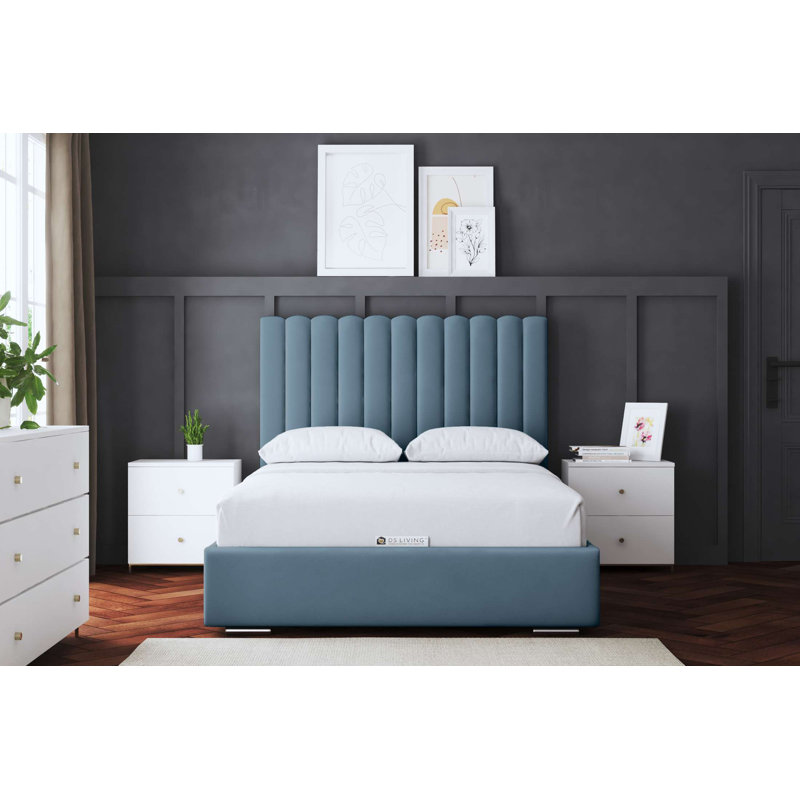  Panel Ottoman Bed with Headboard, Small Single (2'6), Blue