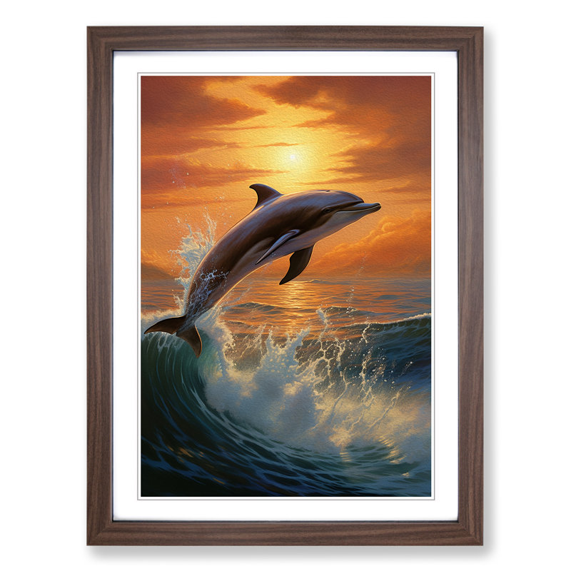 Dolphin Informel - Single Picture Frame Print on Wood, 46cm H x 34cm W, Walnut Framed