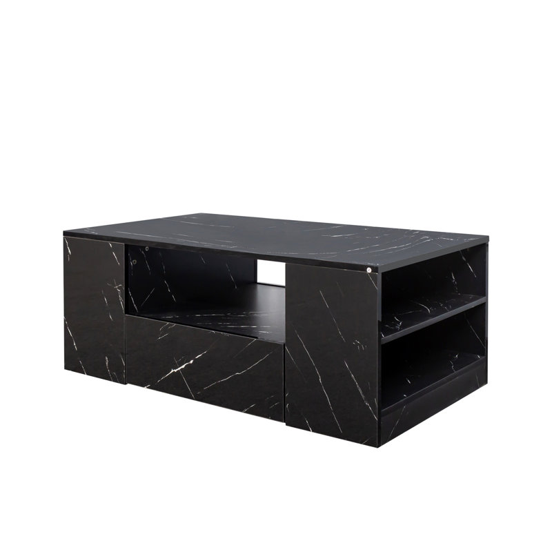 Table basse haute DEL 14,57 po, tables basses modernes pour le salon, table basse avec rangement, petite table basse, table centrale en bois avec 2 tiroirs et tablette latérale ouverte