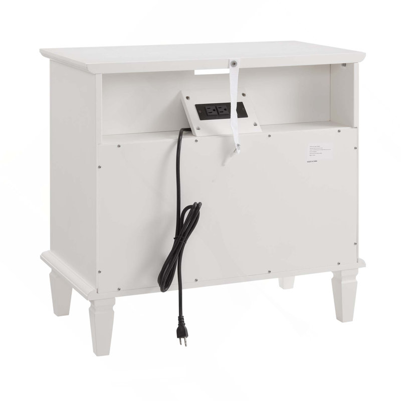Table de chevet commode 2 tiroirs avec station de charge, table de bout Farmhouse avec ports et prises USB, table d'appoint cannelée avec pieds en bois massif pour chambre à coucher
