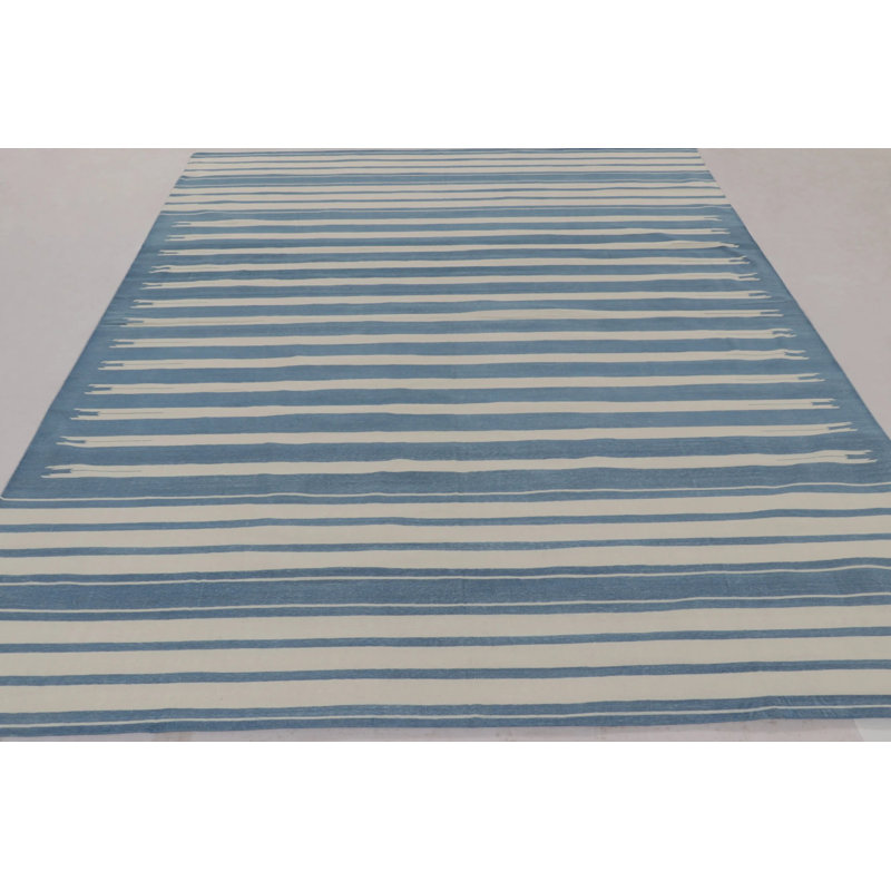 Kilim & Flat Weave Hand Woven Dhurrie Cotton Striped Area Rug, Rectangle 6' x 9'