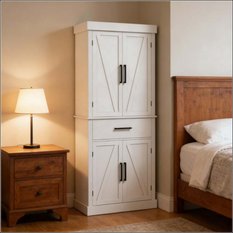 Armoire de cuisine, armoire de cuisine haute, avec tiroir, tablette à 5 niveaux et tablettes réglables