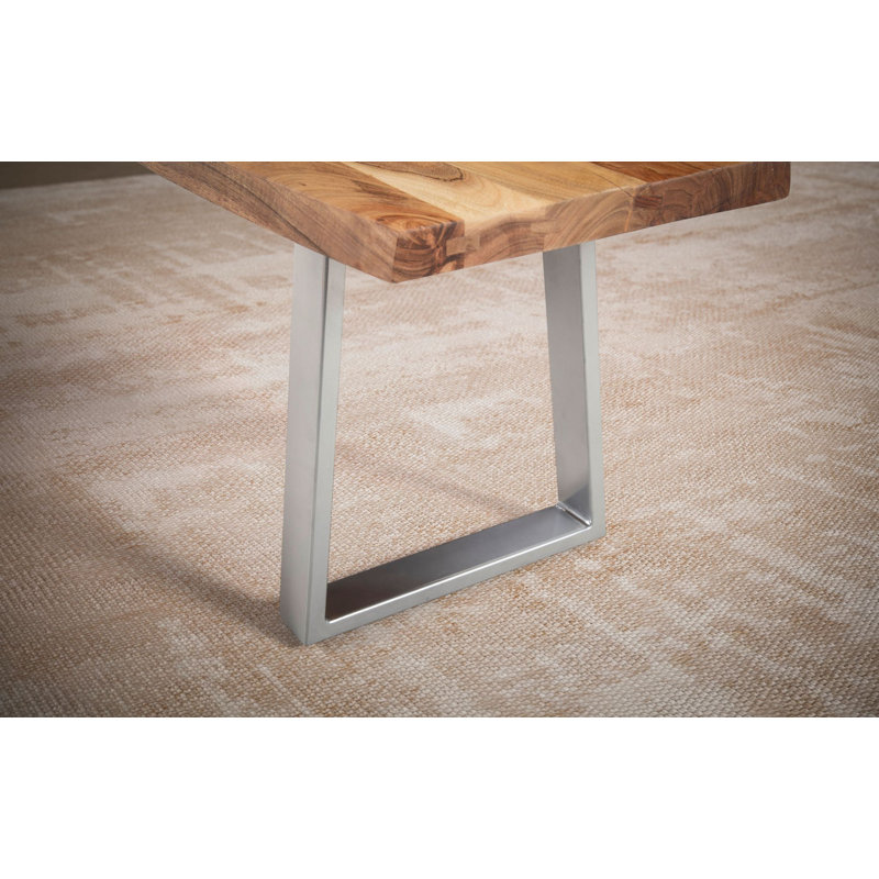 Grano Wood Bench, Grey/Brown/Blue, 45cm H x 140cm W x 40cm D