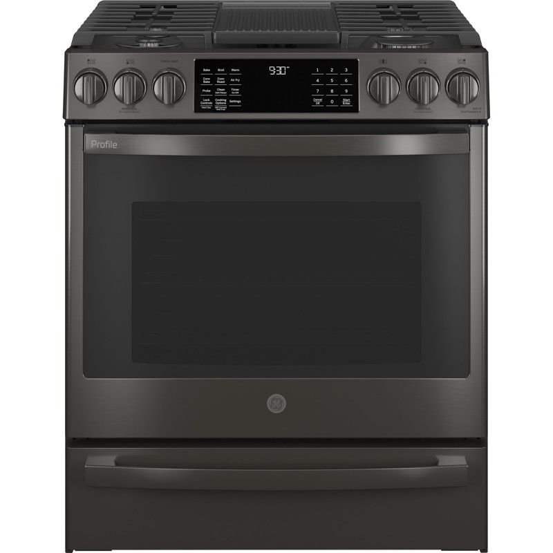 30" 5.6 cu. ft. Smart Slide-in Gas with Griddle, Black Stainless