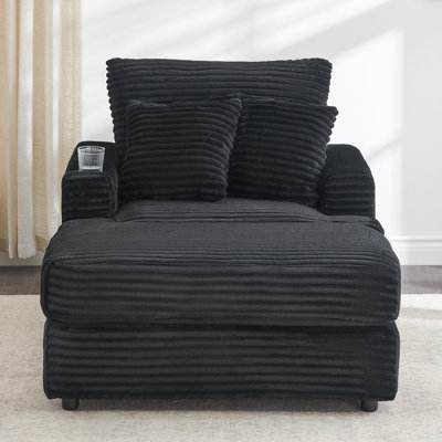  39" Upholstered Chaise Lounge Corduroy Armchair With Stainless Steel Cupholder And 2 Pillows