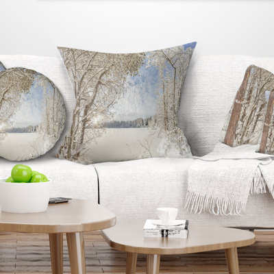 Lake in Winter Woods - Landscape Printed Pillow