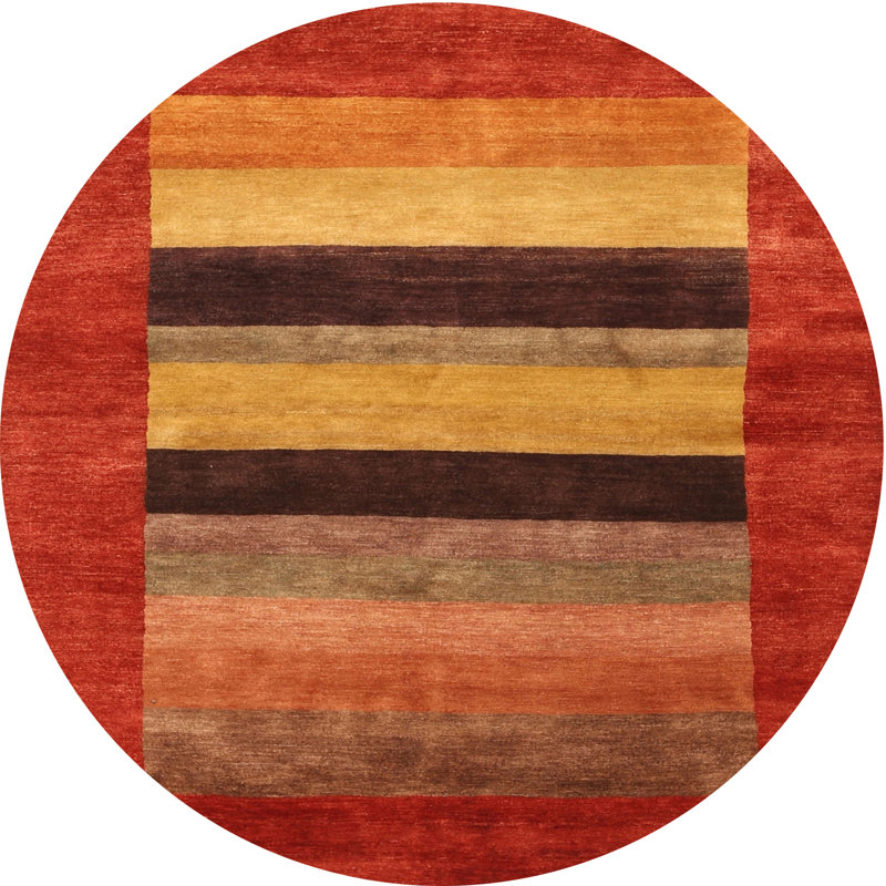 Tapis de zone rouge/beige/brun contemporain, Rond 8 pi