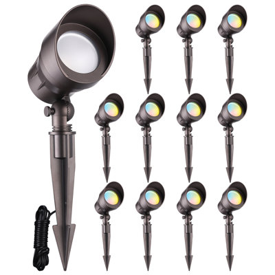 Projecteur DEL paysager basse tension de 5 W, finition bronze huilé, température de couleur réglable de 1 800 K à 5 000 K (5 CCT), 300 lm, certifié ETL, IP65, alimentation 12-24 V CA/CC