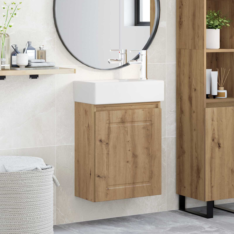 Single Bathroom Vanity with Ceramic Basin, Artisan Oak