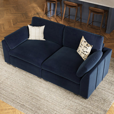 Velvet & Wide Short Plush 2-Seat Sofa With Removable Cushions And Detachable Cover