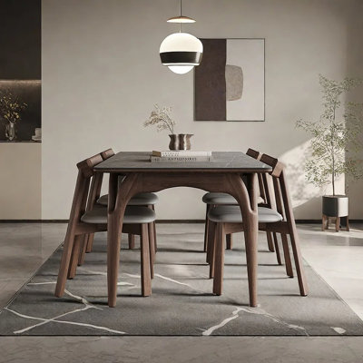 Rectangular rock plate dining table and chair set