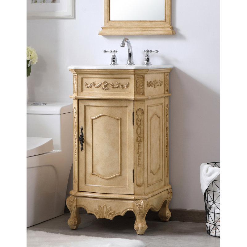 Ensemble de meuble-lavabo simple 19 po Lunette, Beige antique, Blanc ivoire