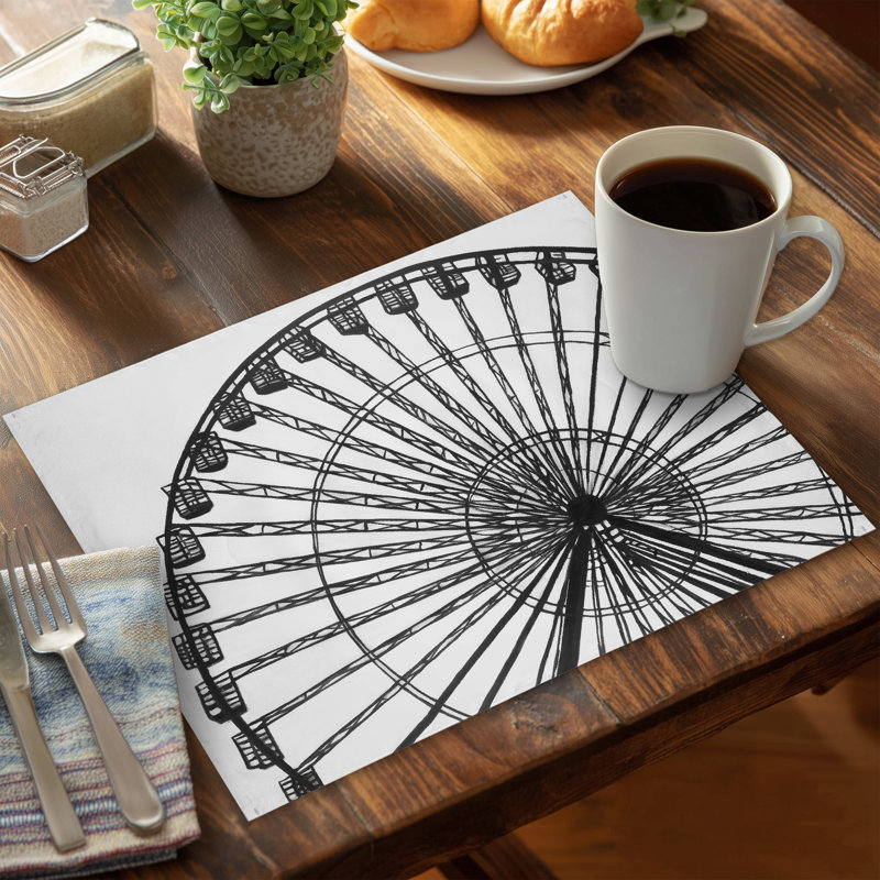 Monochrome White Ferris Wheel Polyester Placemat | Home Decor