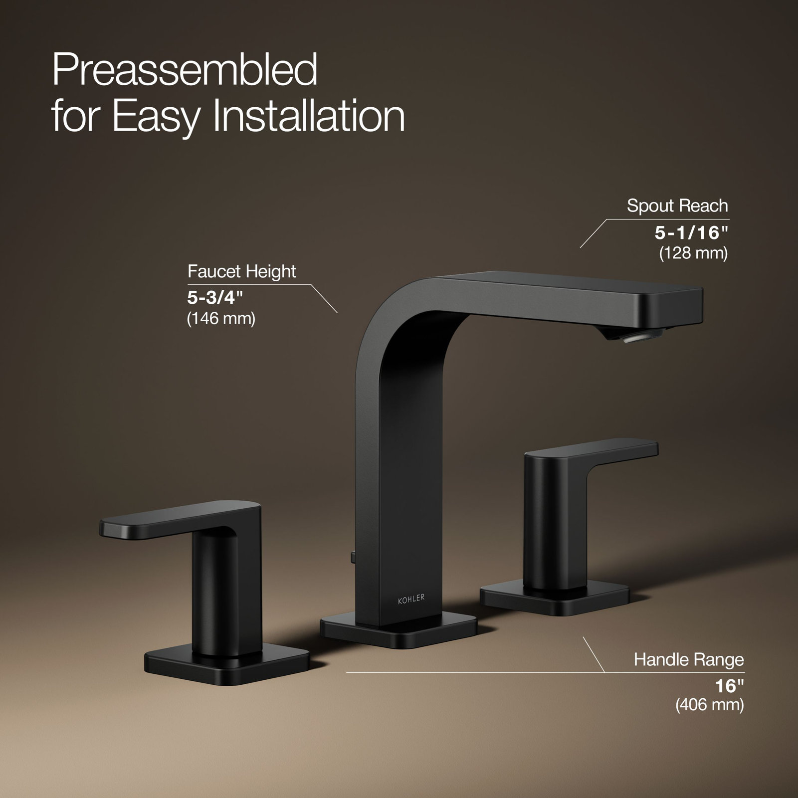 ParallelWidespread Bathroom Faucet, 3-Hole Two Lever Handle Bathroom Sink Faucet, Matte Black, 1 GPM