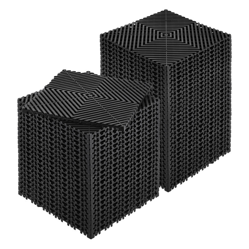 Interlocking Drainage Mat, Modular Interlocking Cushion Durable PP, 12" L x 12" W, Black