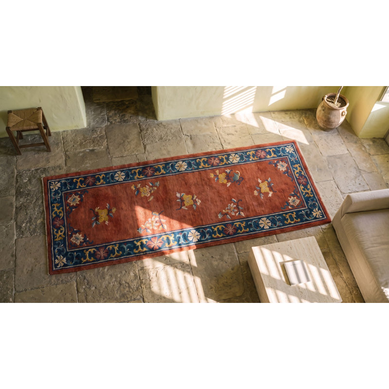 Tapis noué à la main à motif floral art déco antique des années 1920