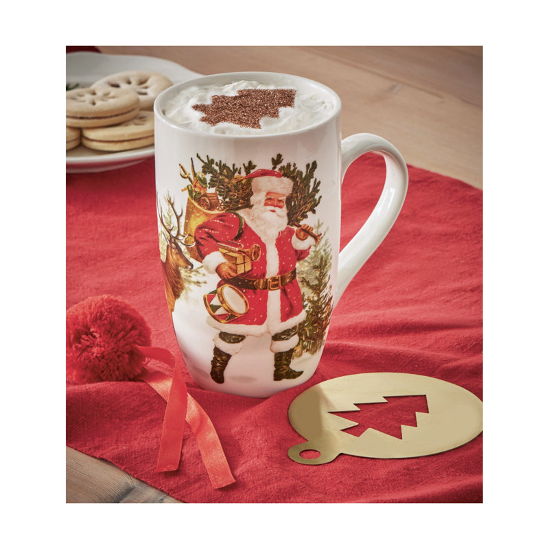 Vintage Santa And Deer Mug & Stencil Set
