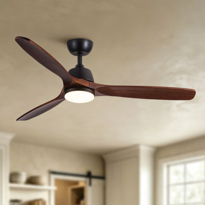 Homewood 52" Farmhouse Solid Wood Ceiling Fan with Light Remote Control 6 Speed Quiet DC Motor Reversible