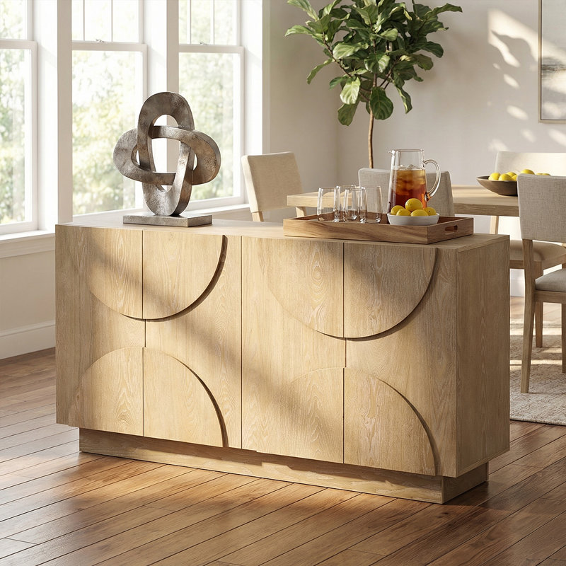Hargett 4-Door Sideboard with Textured Semi-Circle Fronts & Adjustable Shelves, Black