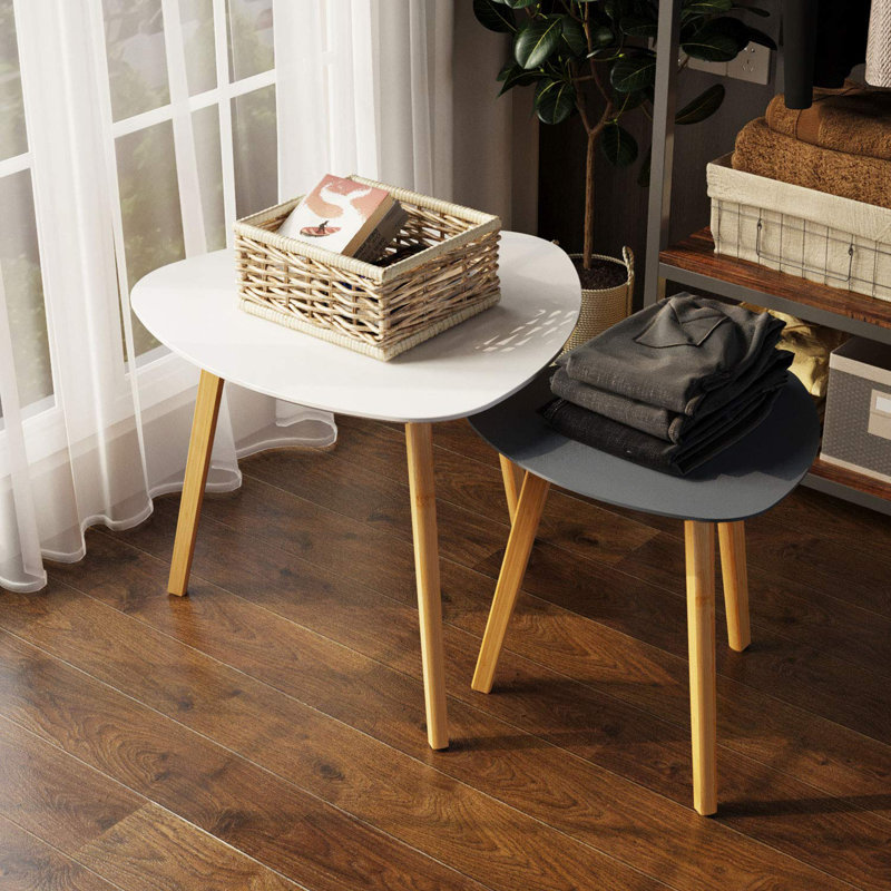 2 Piece Bamboo Nesting Triangle Coffee Table, Grey/White