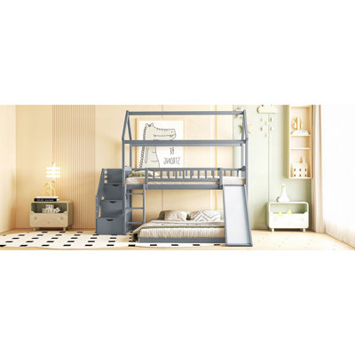 Twin Over Full Bunk Bed With Slide, House Bed With Slide