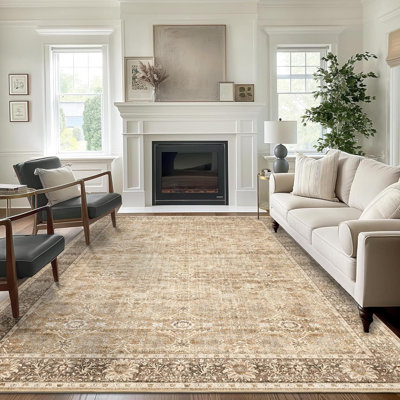 Washable Area Rug Vintage Green Rug for Living Room
