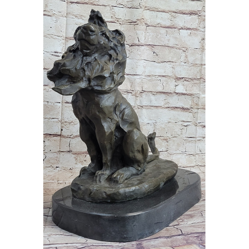 Abstract Crude Lion King Bronze Statue Sculpture Original Art on Marble Base