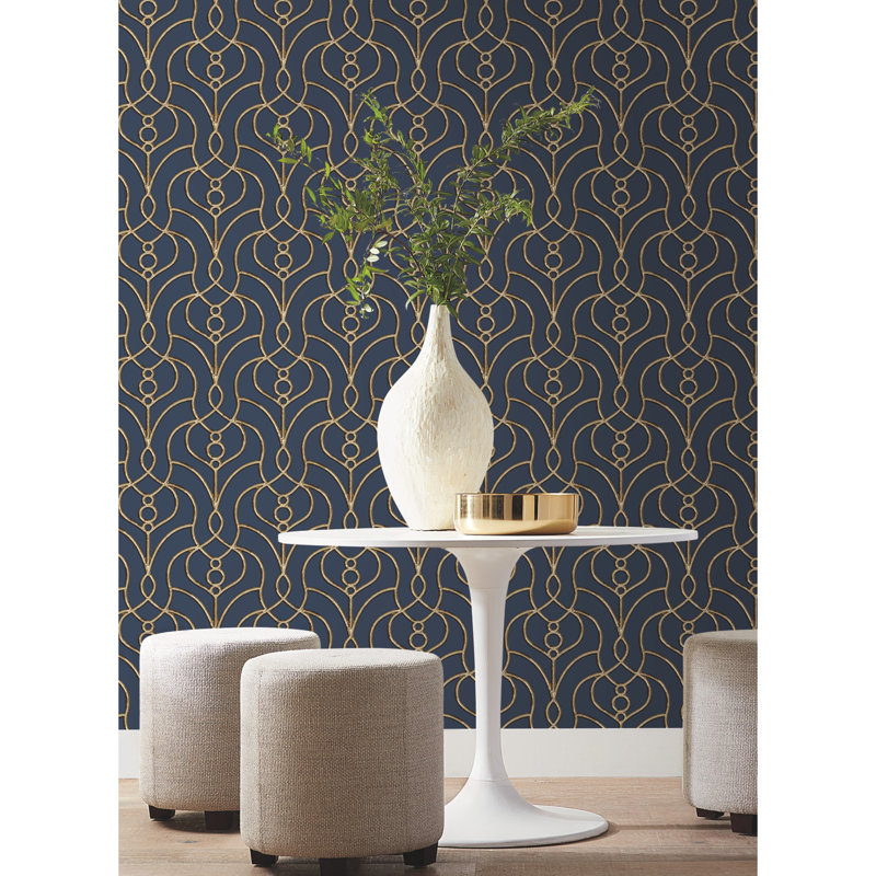 Divine Trellis Shimmer Wallpaper Roll, Navy
