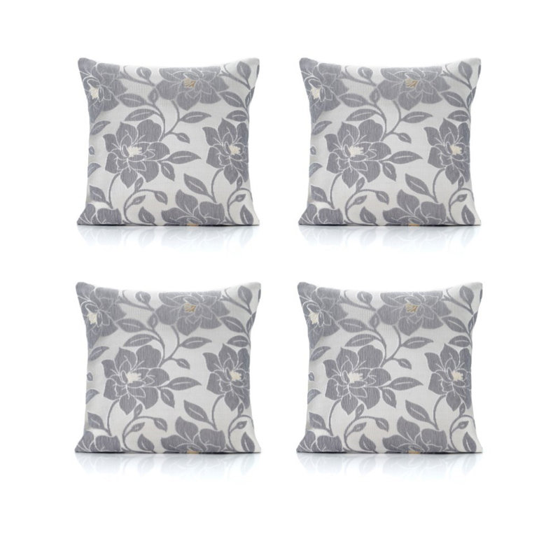 Darionne Floral Square Cushion, Silver, 45 cm H x 45 cm W x 15 cm D