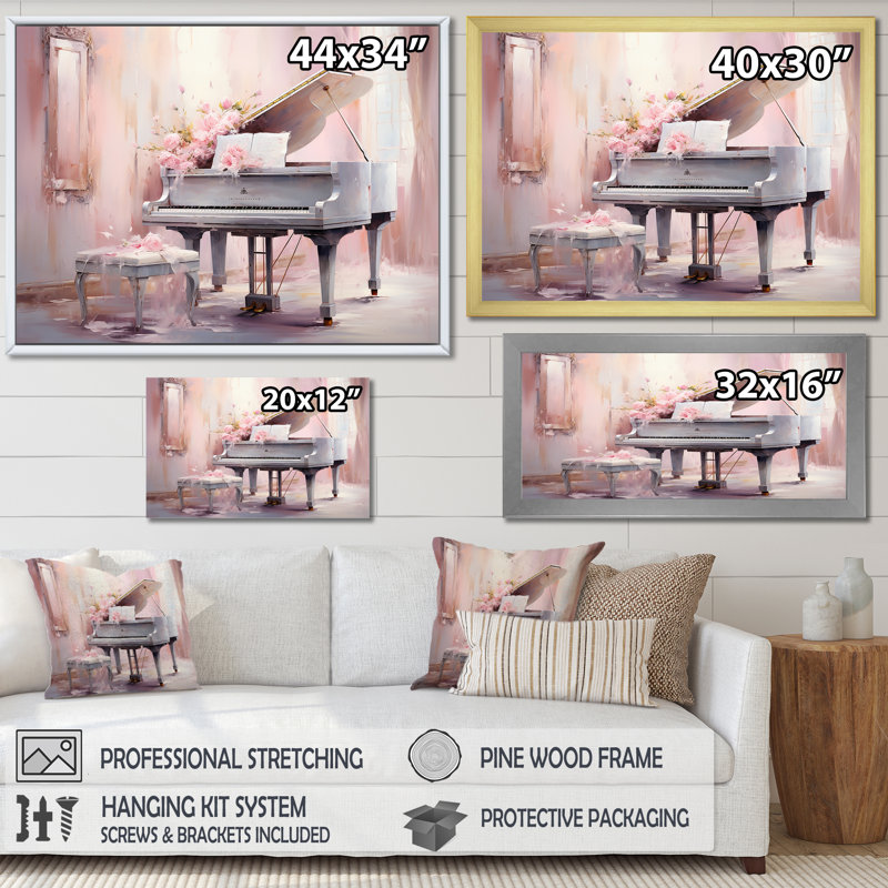 «Pink Pastel Piano Play - Music Piano», reproduction sur toile, Toile tendue, H 30 po x l 40 po x P 1,5 po