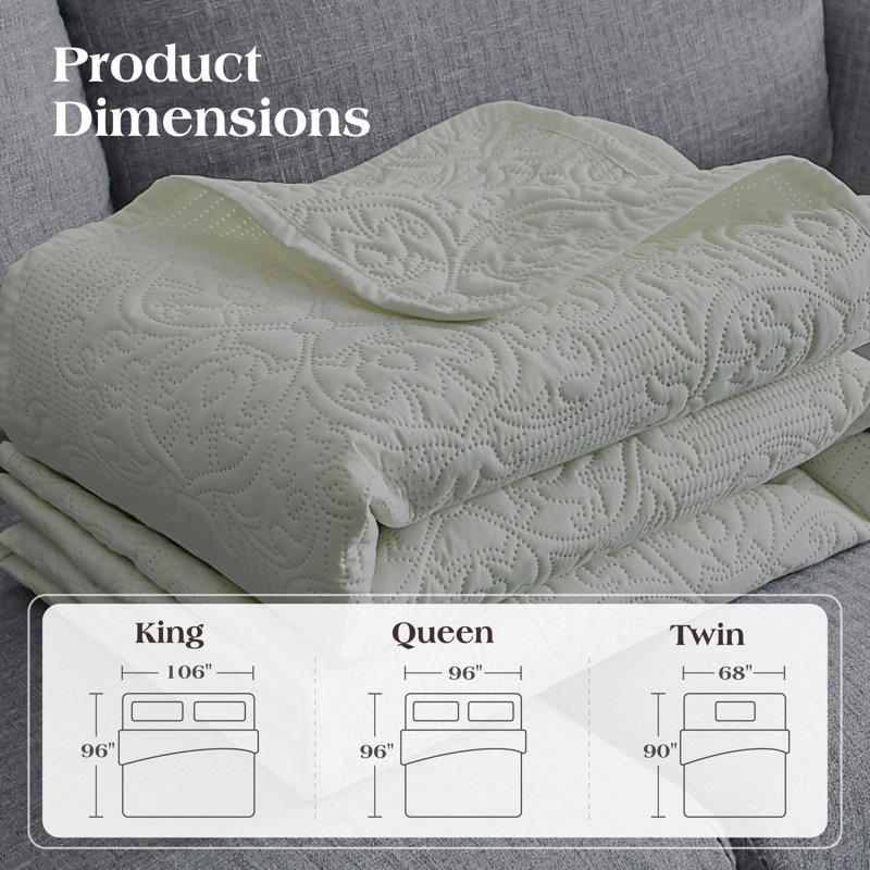 Ivory King Size Floral Design Lightweight Quilt Elegant Bedroom Decor Reversible Single Quilt, King Quilt, Ivory
