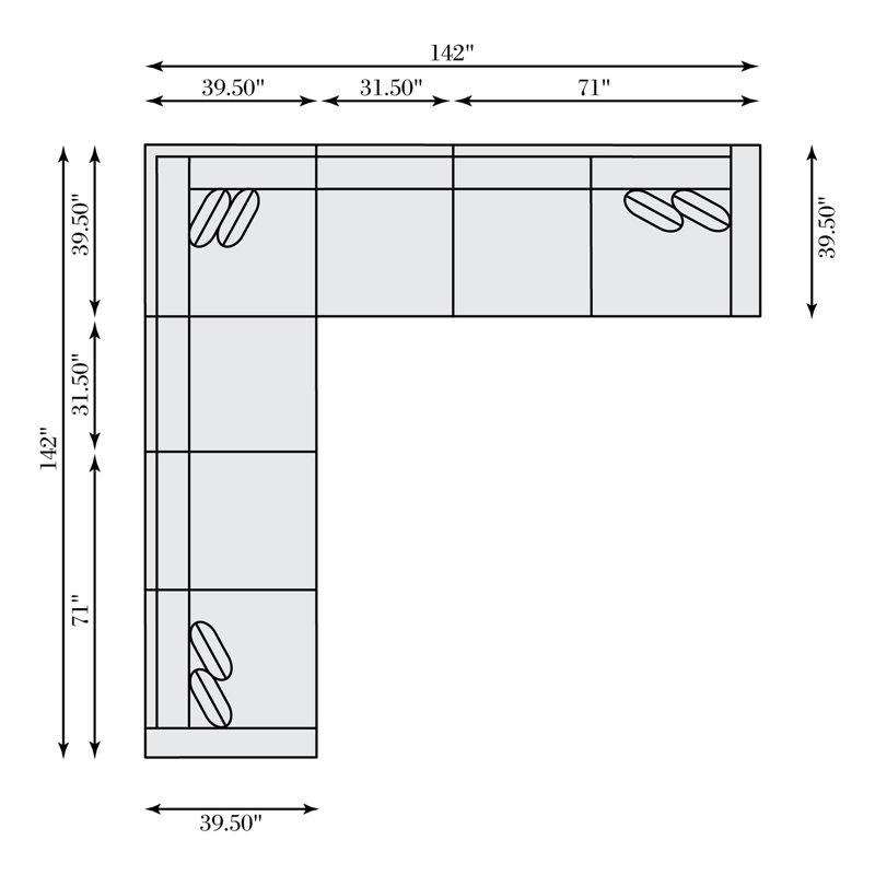 Lars Sectional, Symmetrical, 28" H x 142" W x 142" D