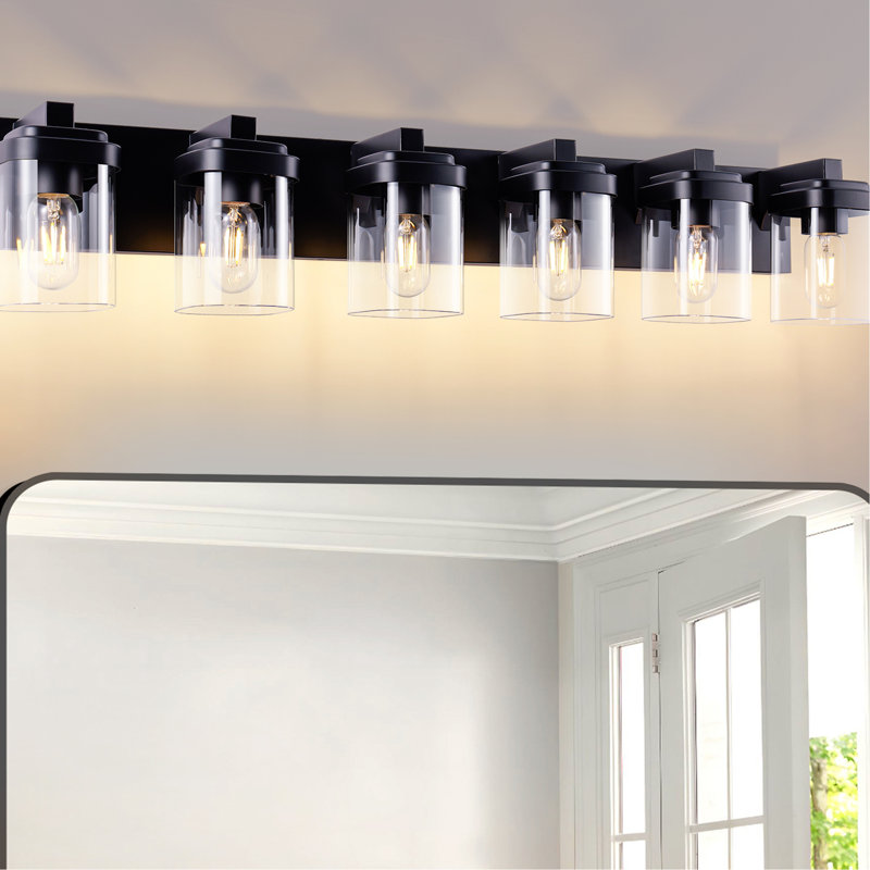 6 murs de salle de bain avec finition noire mate et abat-jour en verre transparent, facile à installer dans la chambre à coucher avec douilles modernes E26, pour le salon