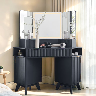 47.3" W Fluted Corner Makeup Vanity