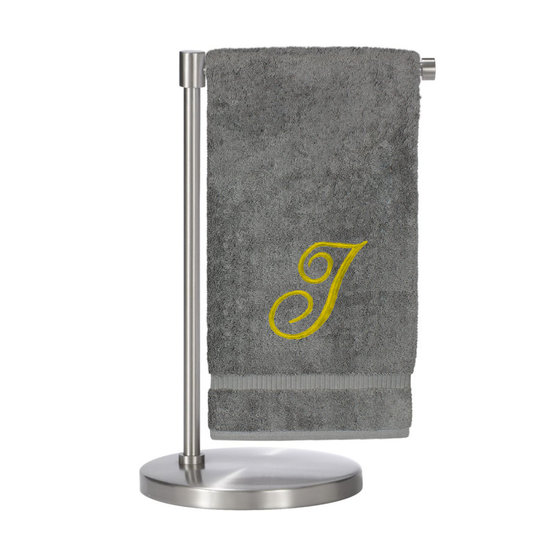 Serviettes de bain monogrammées - ensemble de 1 - lettre en script, I, Gris / Or