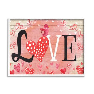 " Romantic Love Patterned Hearts Bird " Graphic Art Print