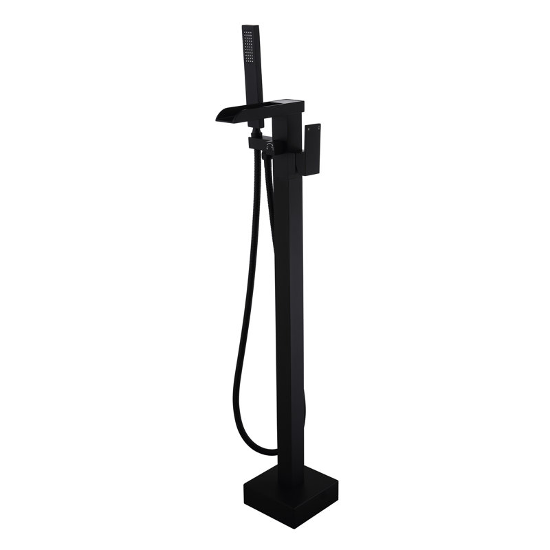 Rust- Bathtub Faucet Tub Filler In Matte Black - Floor Mounted Bathroom Faucets With Hand Shower And Single Handle For Relaxing Bath Freestanding Filler, Mounted, Handle, Corrosion Resistance Feature