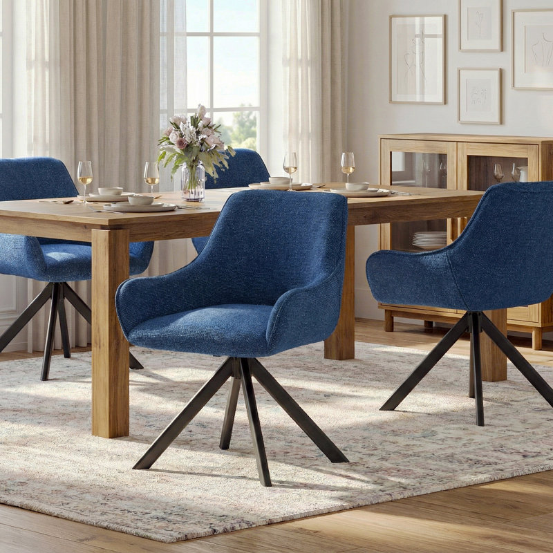 Gefjun 46cm H Upholstered Metal Upholstered Back Armchair, Navy Chenille